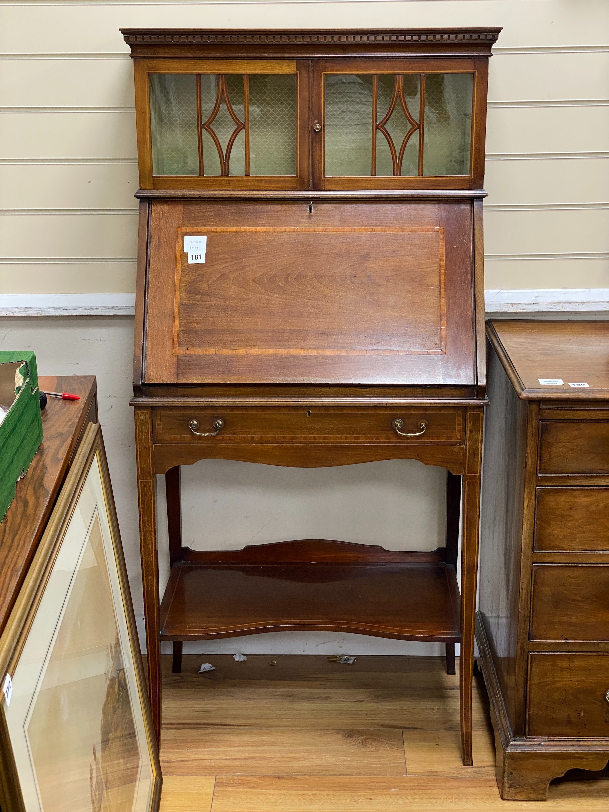 An Edwardian banded mahogany bureau cabinet, width 67cm, depth 38cm, height 138cm